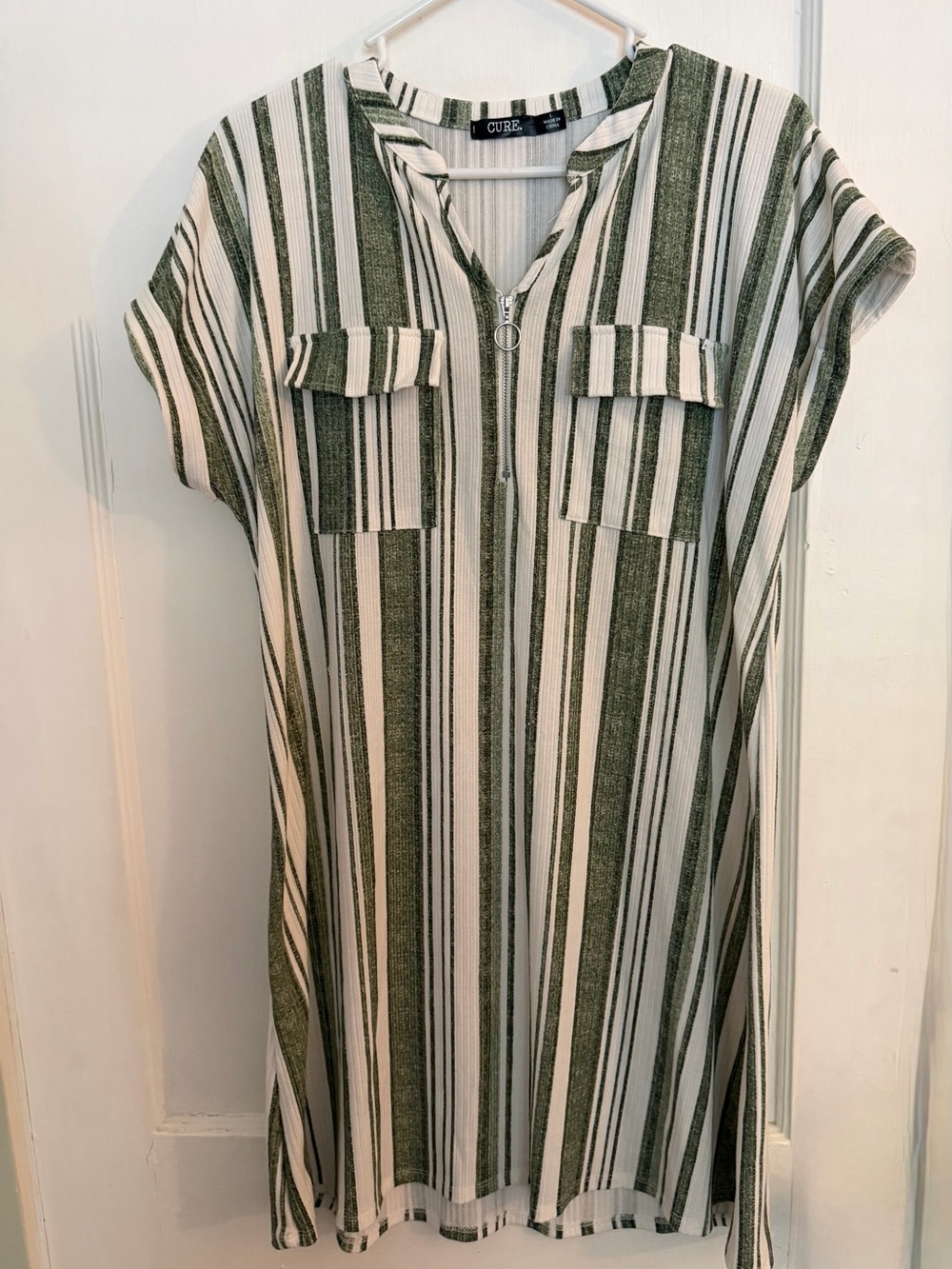 CURE Green & White Striped Women’s Zip-Front Dress